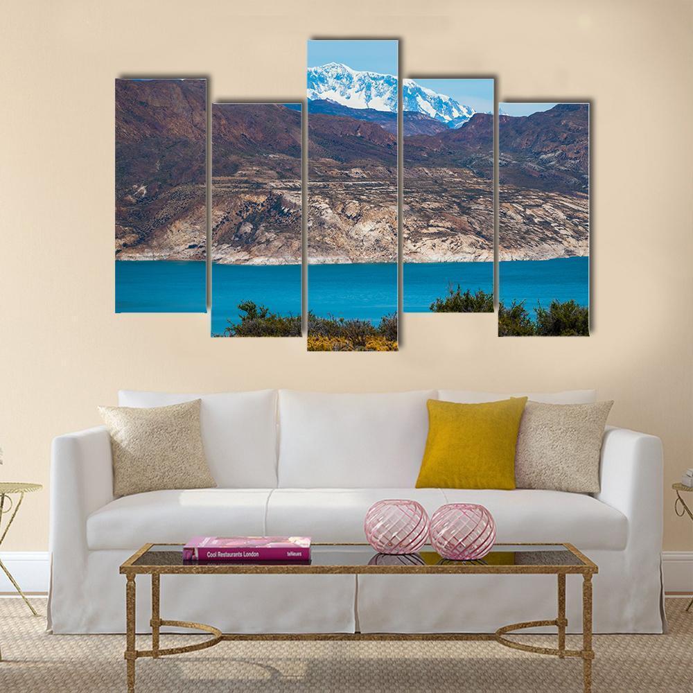 Patagonian Landscape With Mountains And Blue Lake Canvas Wall Art-5 Pop-Gallery Wrap-47" x 32"-Tiaracle