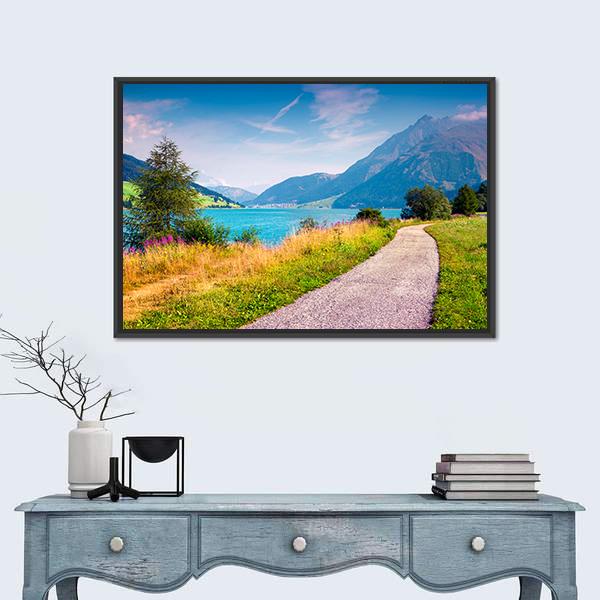 Path Around Resia Lake Canvas Wall Art-1 Piece-Floating Frame-24" x 16"-Tiaracle
