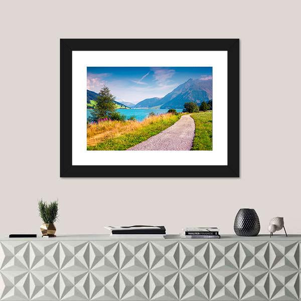 Path Around Resia Lake Canvas Wall Art-1 Piece-Framed Print-20" x 16"-Tiaracle