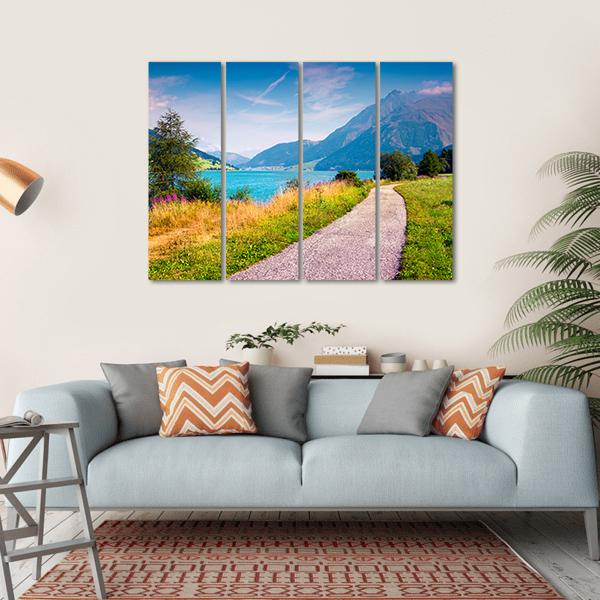 Path Around Resia Lake Canvas Wall Art-4 Horizontal-Gallery Wrap-34" x 24"-Tiaracle