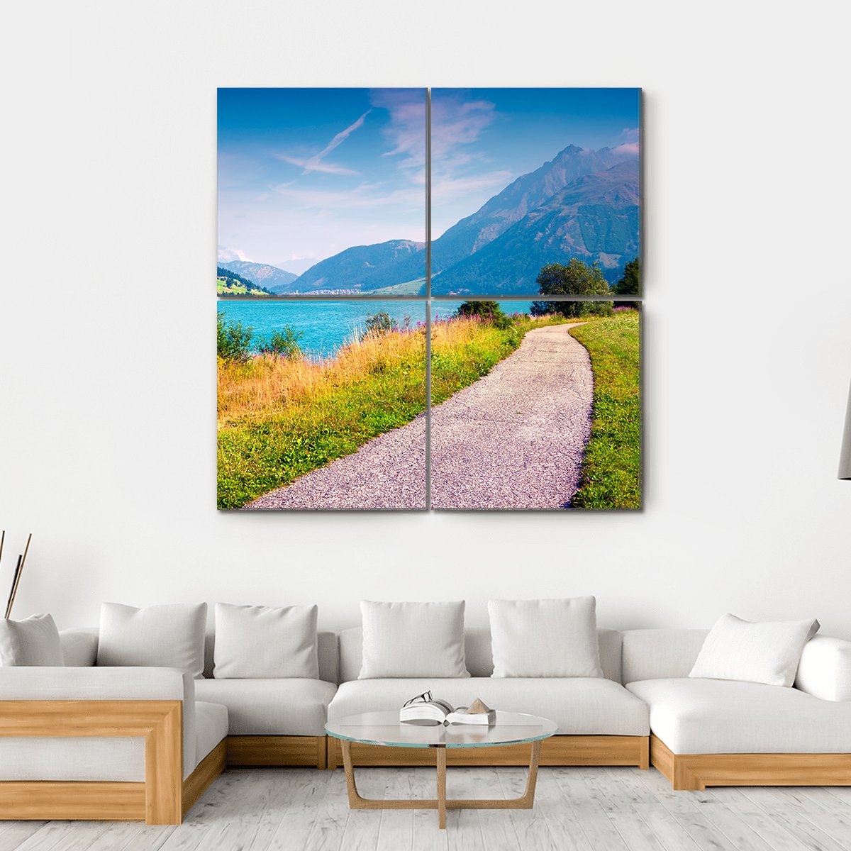 Path Around Resia Lake Canvas Wall Art-4 Square-Gallery Wrap-17" x 17"-Tiaracle