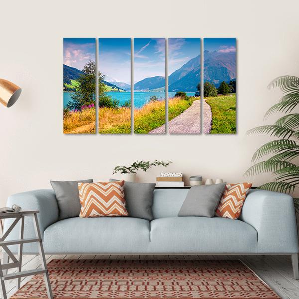 Path Around Resia Lake Canvas Wall Art-5 Horizontal-Gallery Wrap-22" x 12"-Tiaracle