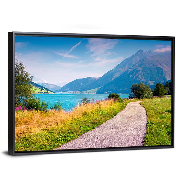 Path Around Resia Lake Canvas Wall Art-3 Horizontal-Gallery Wrap-25" x 16"-Tiaracle