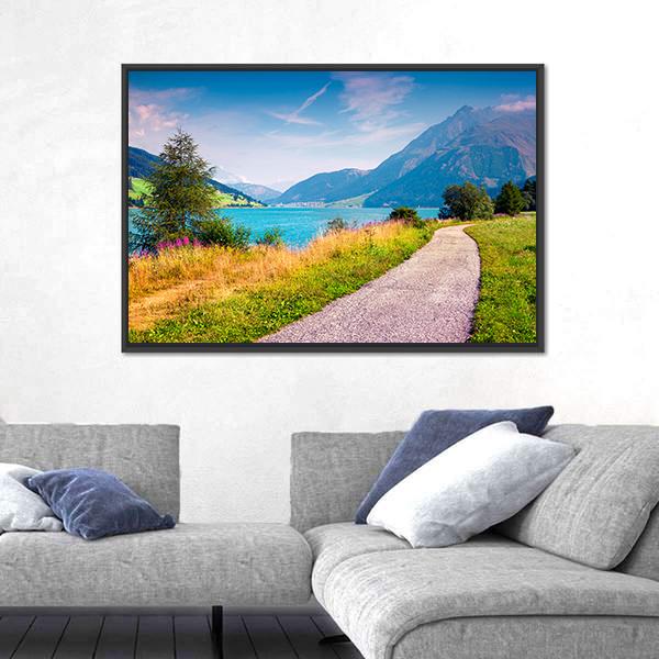 Path Around Resia Lake Canvas Wall Art-3 Horizontal-Gallery Wrap-25" x 16"-Tiaracle