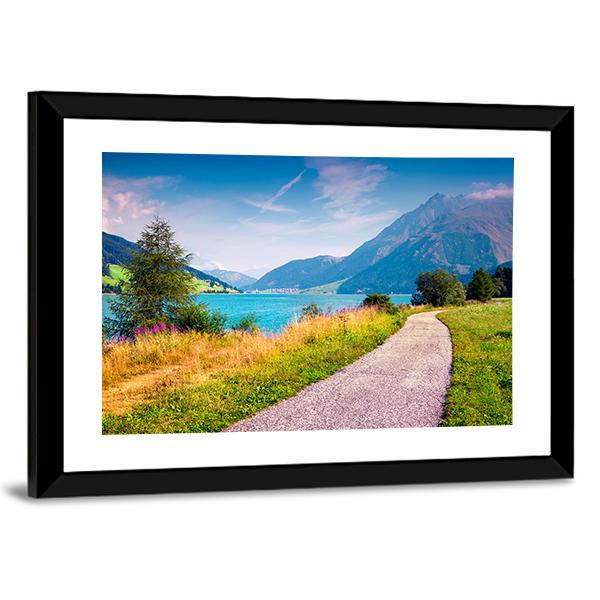 Path Around Resia Lake Canvas Wall Art-3 Horizontal-Gallery Wrap-25" x 16"-Tiaracle