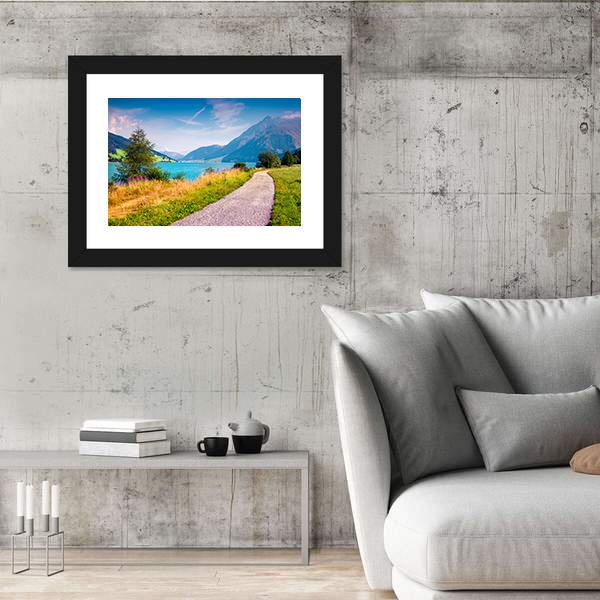 Path Around Resia Lake Canvas Wall Art-3 Horizontal-Gallery Wrap-25" x 16"-Tiaracle
