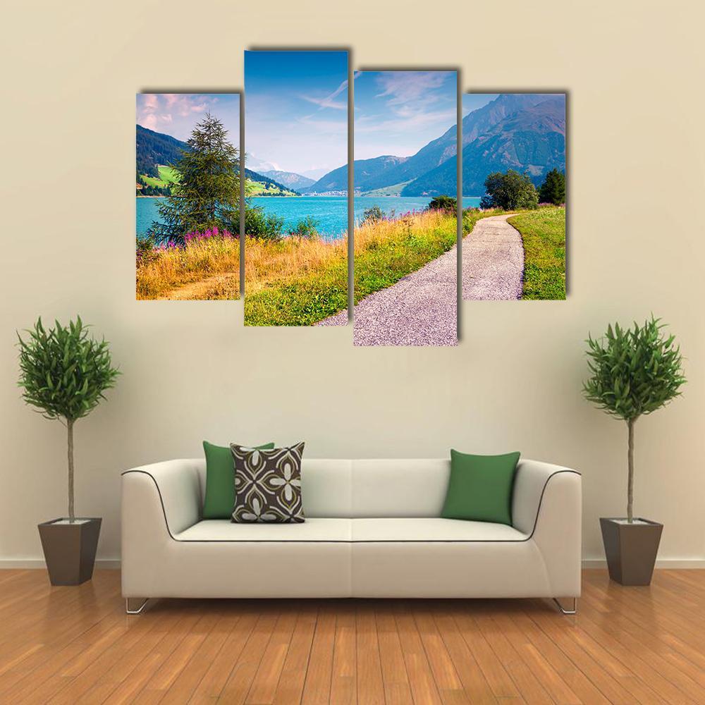 Path Around Resia Lake Canvas Wall Art-4 Pop-Gallery Wrap-50" x 32"-Tiaracle