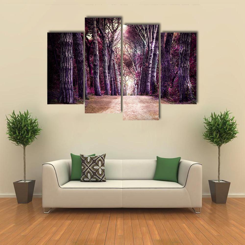 Path In Forest Somewhere In Magic Wood Canvas Wall Art-4 Pop-Gallery Wrap-50" x 32"-Tiaracle