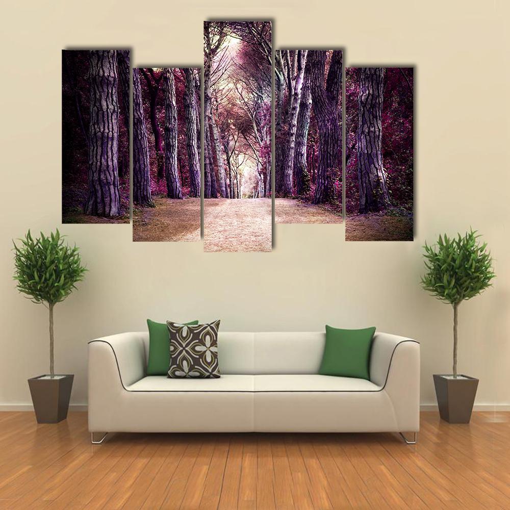 Path In Forest Somewhere In Magic Wood Canvas Wall Art-5 Pop-Gallery Wrap-47" x 32"-Tiaracle