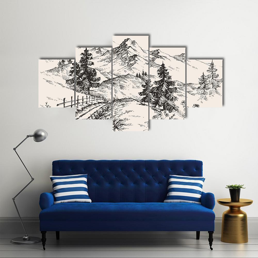 Path In The Mountains Canvas Wall Art-5 Star-Gallery Wrap-62" x 32"-Tiaracle