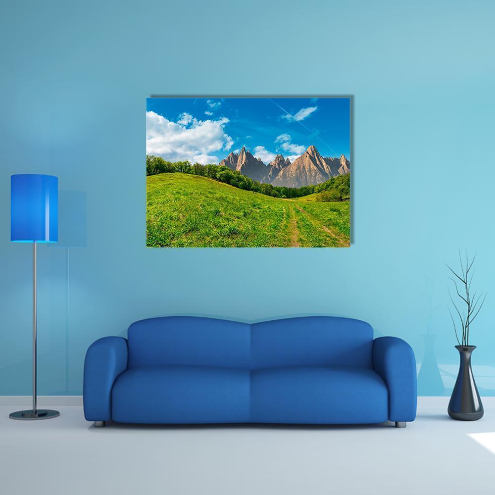 Path Through Forest On Grassy Hillside Canvas Wall Art-5 Horizontal-Gallery Wrap-22" x 12"-Tiaracle