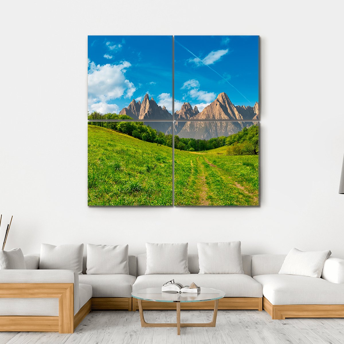 Path Through Forest On Grassy Hillside Canvas Wall Art-4 Square-Gallery Wrap-17" x 17"-Tiaracle