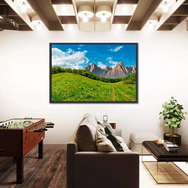 Path Through Forest On Grassy Hillside Canvas Wall Art-3 Horizontal-Gallery Wrap-25" x 16"-Tiaracle