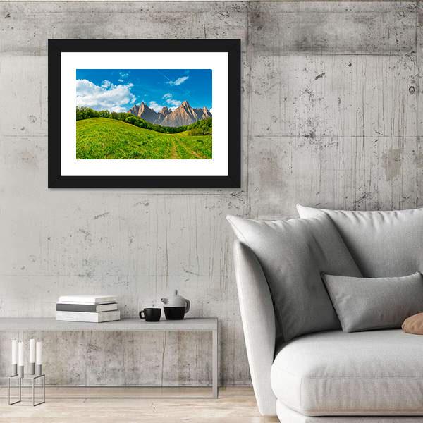 Path Through Forest On Grassy Hillside Canvas Wall Art-3 Horizontal-Gallery Wrap-25" x 16"-Tiaracle