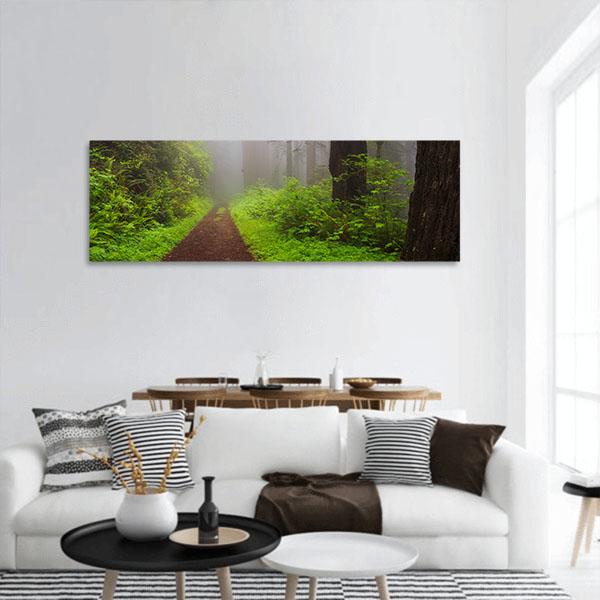 Path Through the Redwoods Forest Panoramic Canvas Wall Art-1 Piece-36&quot; x 12&quot;-Tiaracle
