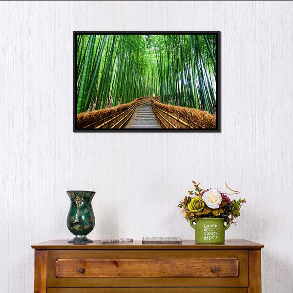 Path To Bamboo Forest Canvas Wall Art-1 Piece-Floating Frame-24&quot; x 16&quot;-Tiaracle
