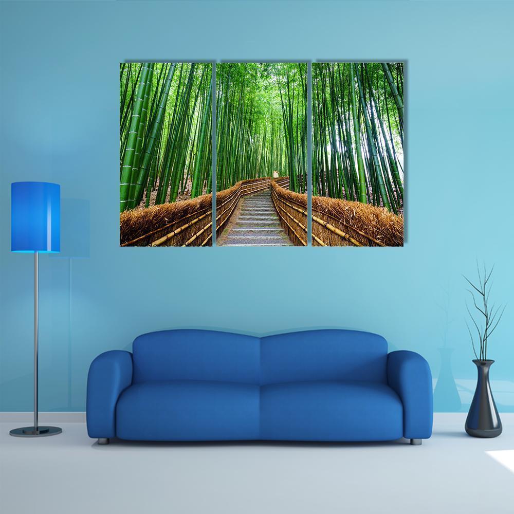 Path To Bamboo Forest Canvas Wall Art-3 Horizontal-Gallery Wrap-37" x 24"-Tiaracle