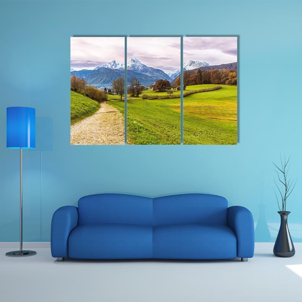 Path With Famous Watzmann Mountain Canvas Wall Art-3 Horizontal-Gallery Wrap-37" x 24"-Tiaracle