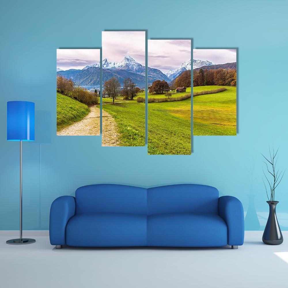Path With Famous Watzmann Mountain Canvas Wall Art-4 Pop-Gallery Wrap-50" x 32"-Tiaracle