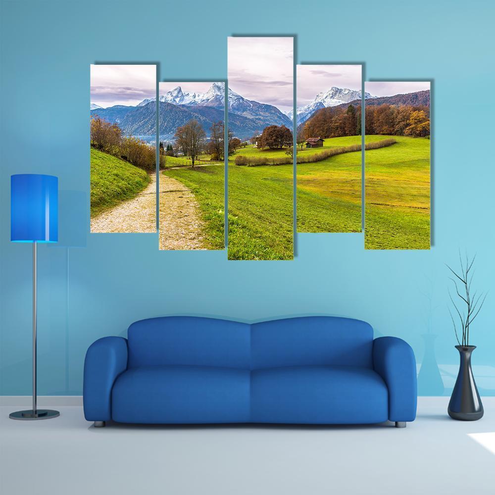 Path With Famous Watzmann Mountain Canvas Wall Art-5 Pop-Gallery Wrap-47" x 32"-Tiaracle