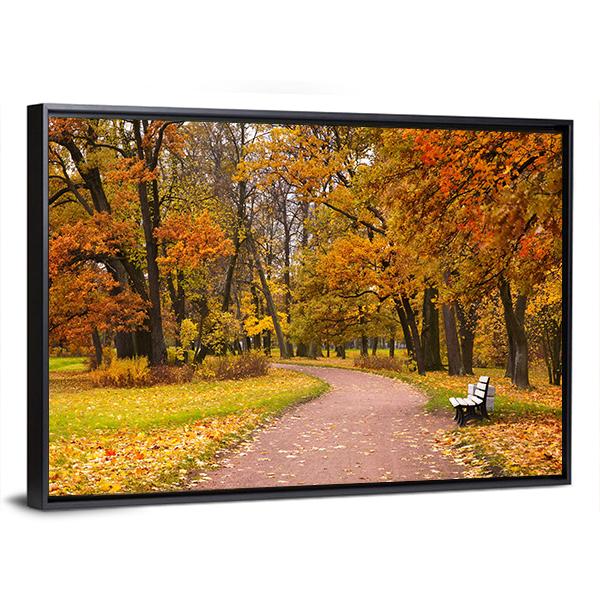 Pathway In Autumn Forest Canvas Wall Art-3 Horizontal-Gallery Wrap-25" x 16"-Tiaracle