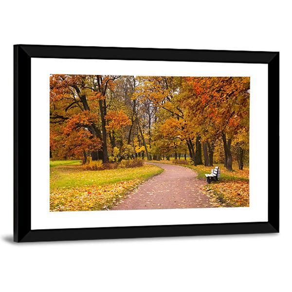 Pathway In Autumn Forest Canvas Wall Art-3 Horizontal-Gallery Wrap-25" x 16"-Tiaracle
