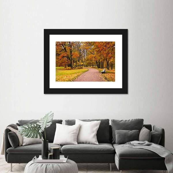 Pathway In Autumn Forest Canvas Wall Art-3 Horizontal-Gallery Wrap-25" x 16"-Tiaracle
