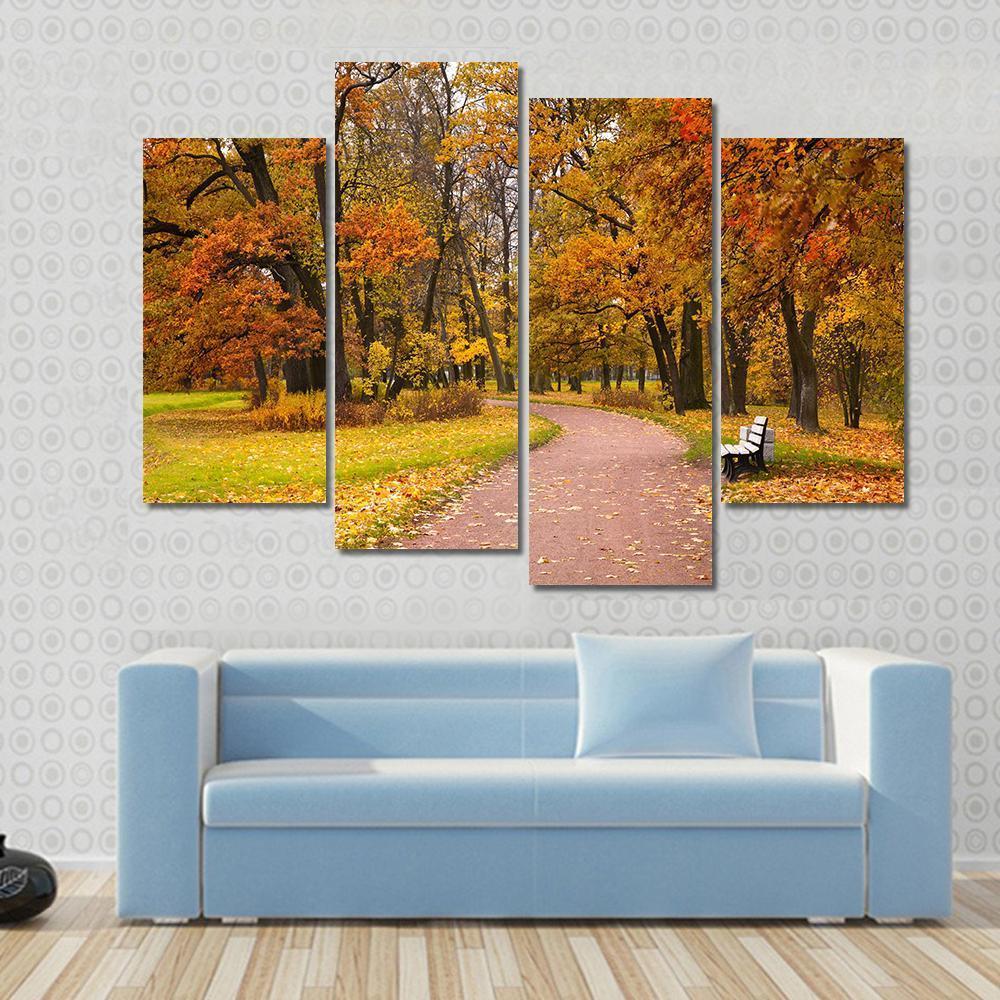 Pathway In Autumn Forest Canvas Wall Art-4 Pop-Gallery Wrap-50" x 32"-Tiaracle