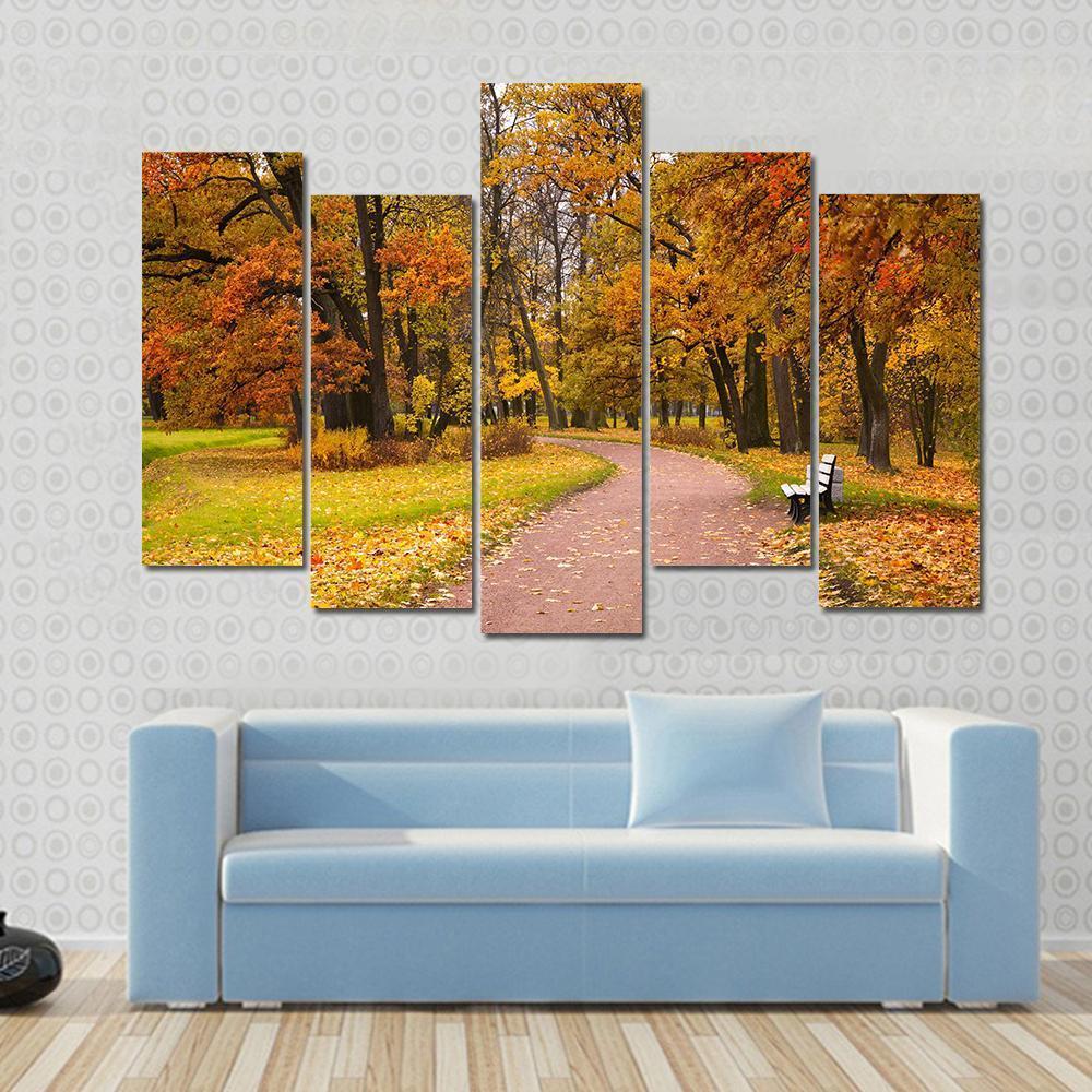 Pathway In Autumn Forest Canvas Wall Art-5 Pop-Gallery Wrap-47" x 32"-Tiaracle
