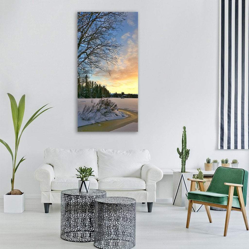 Pathway In Winter Landscape At Dusk Vertical Canvas Wall Art-3 Vertical-Gallery Wrap-12" x 25"-Tiaracle