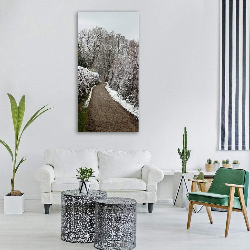 Pathway In Winter Trees Vertical Canvas Wall Art-1 Vertical-Gallery Wrap-12" x 24"-Tiaracle