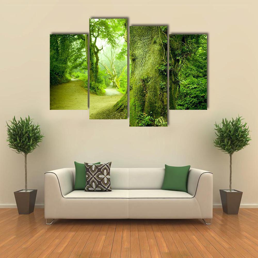 Pathway Leading Into A Forest Canvas Wall Art-4 Pop-Gallery Wrap-50" x 32"-Tiaracle