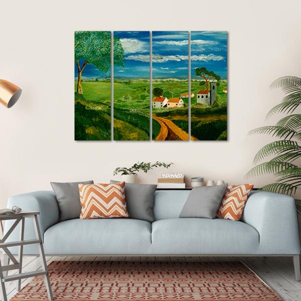 Oil Painting Of Village Canvas Wall Art-4 Horizontal-Gallery Wrap-34" x 24"-Tiaracle