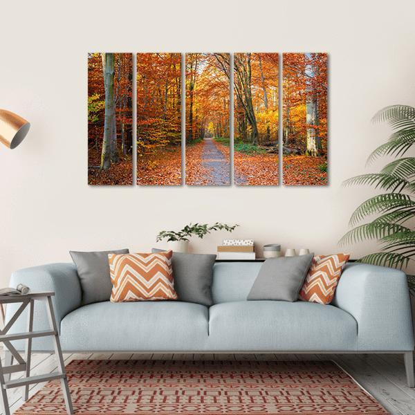 Pathway Through The Autumn Forest Canvas Wall Art-5 Horizontal-Gallery Wrap-22" x 12"-Tiaracle