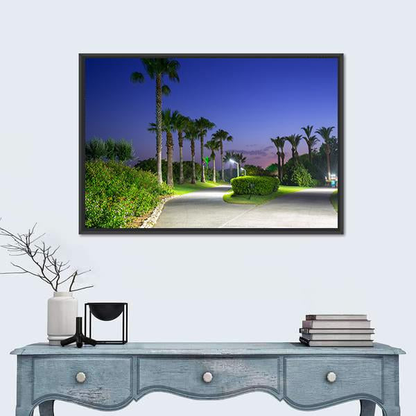 Pathway With Palm Trees At The Beach Of Turkey Canvas Wall Art-1 Piece-Floating Frame-24" x 16"-Tiaracle