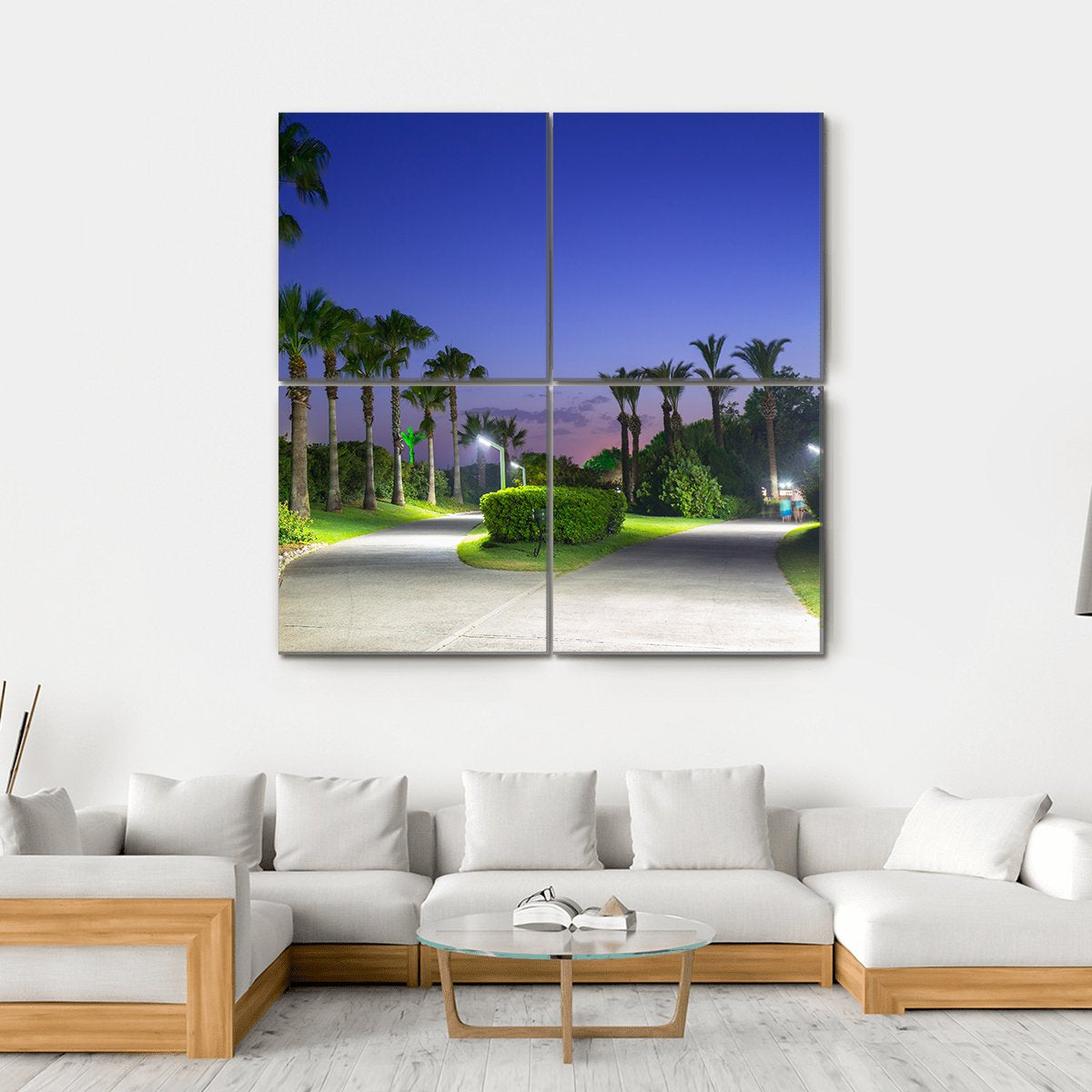 Pathway With Palm Trees At The Beach Of Turkey Canvas Wall Art-4 Square-Gallery Wrap-17" x 17"-Tiaracle