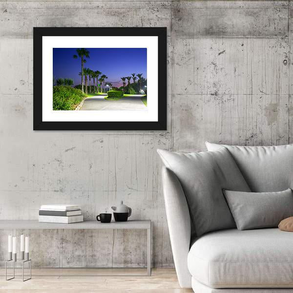 Pathway With Palm Trees At The Beach Of Turkey Canvas Wall Art-3 Horizontal-Gallery Wrap-25" x 16"-Tiaracle
