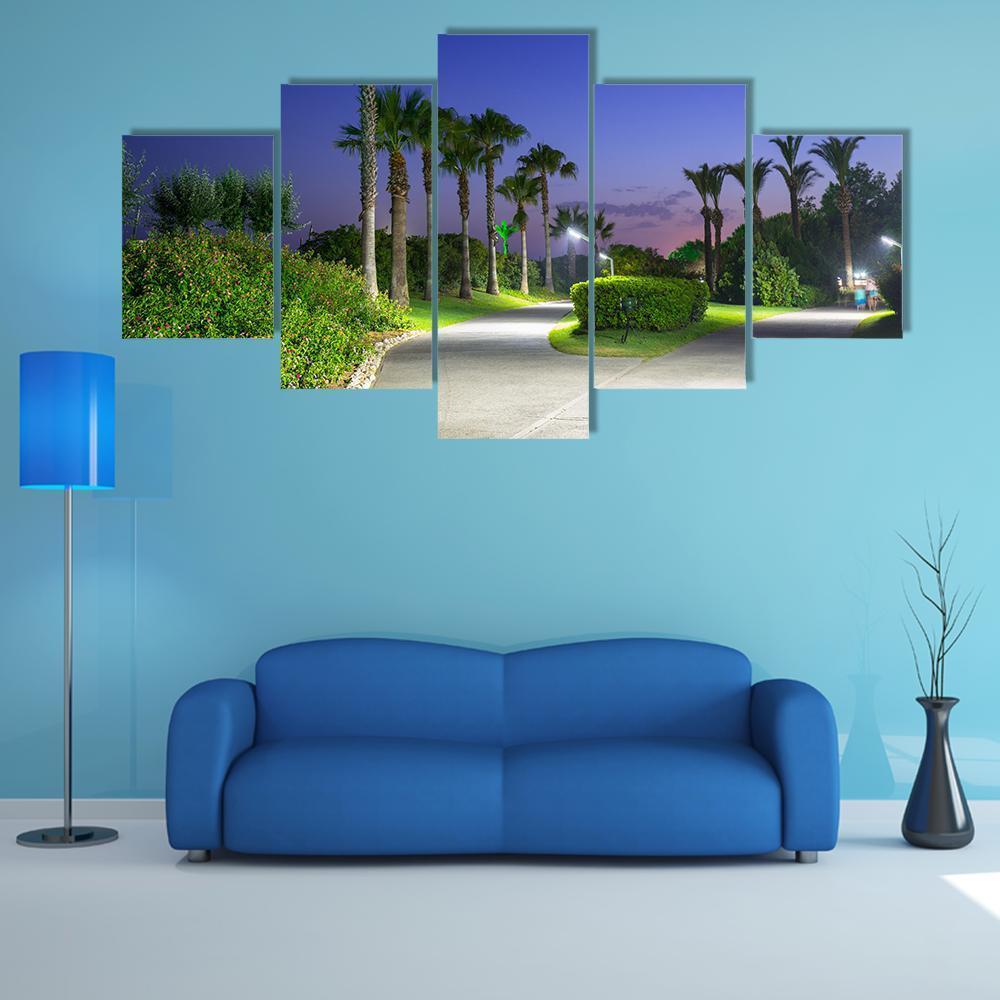 Pathway With Palm Trees At The Beach Of Turkey Canvas Wall Art-5 Star-Gallery Wrap-62" x 32"-Tiaracle