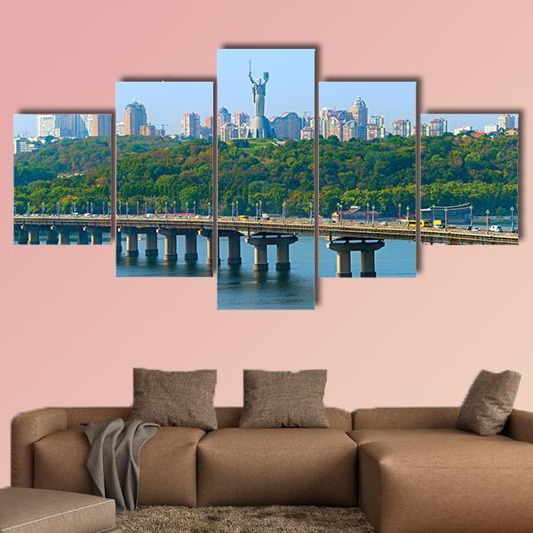 Paton Bridge Over The River Dnieper Canvas Wall Art-5 Star-Gallery Wrap-62" x 32"-Tiaracle