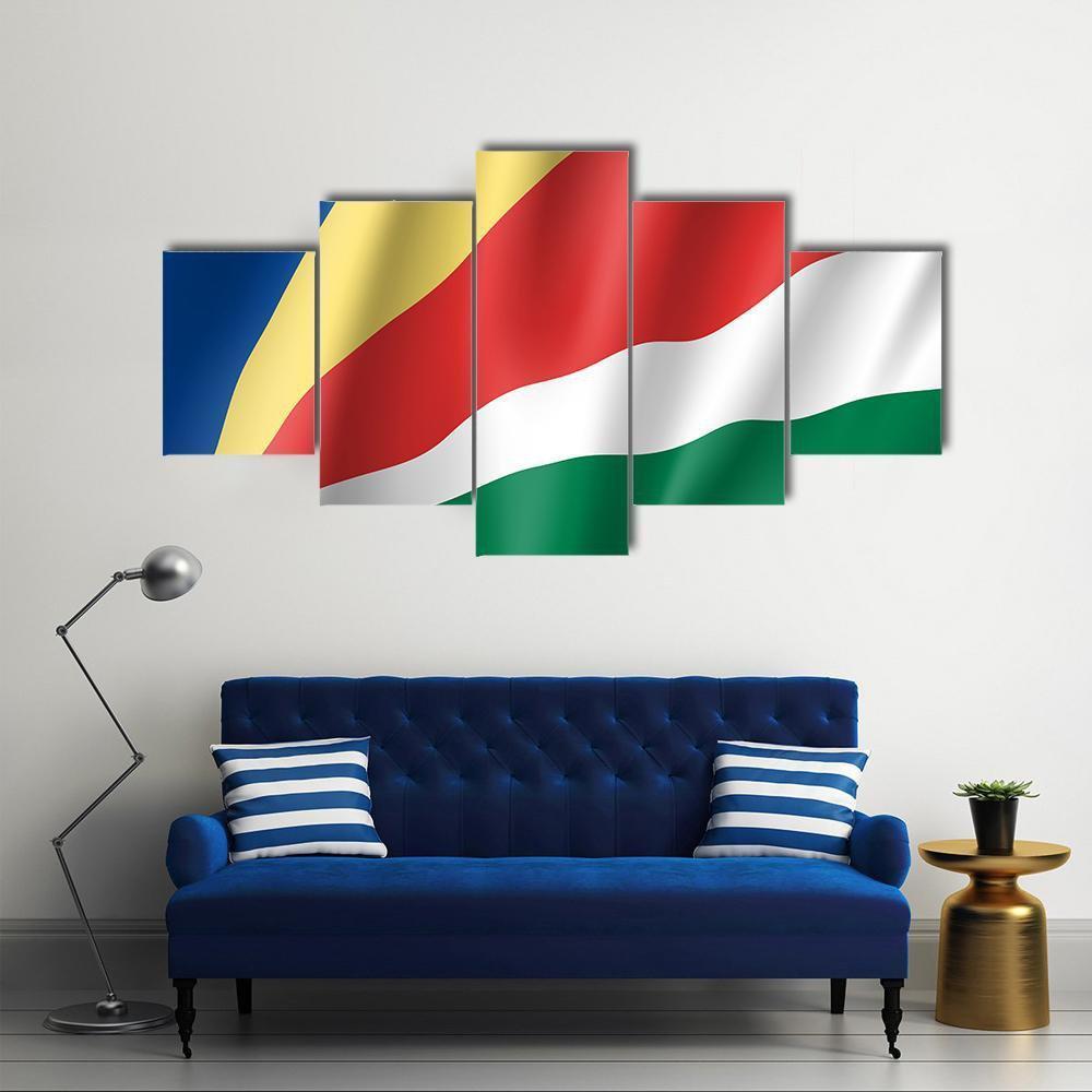 Patriotic National Flag Of Seychelles Canvas Wall Art-5 Star-Gallery Wrap-62" x 32"-Tiaracle