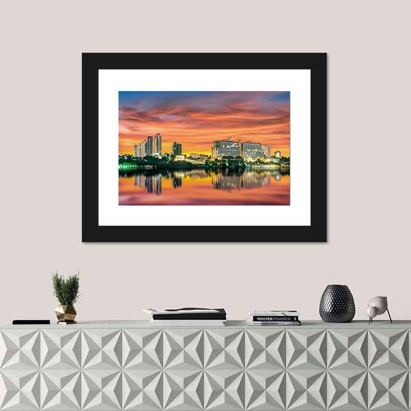 Pattaya City In Night Light Canvas Wall Art-1 Piece-Framed Print-20" x 16"-Tiaracle