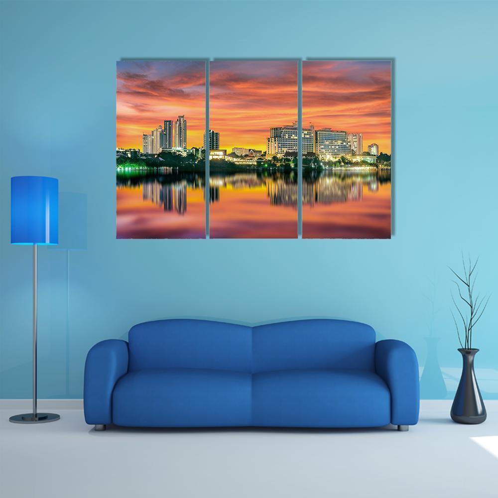 Pattaya City In Night Light Canvas Wall Art-3 Horizontal-Gallery Wrap-37" x 24"-Tiaracle