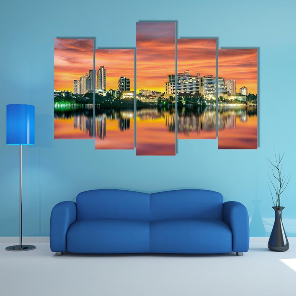 Pattaya City In Night Light Canvas Wall Art-5 Pop-Gallery Wrap-47" x 32"-Tiaracle