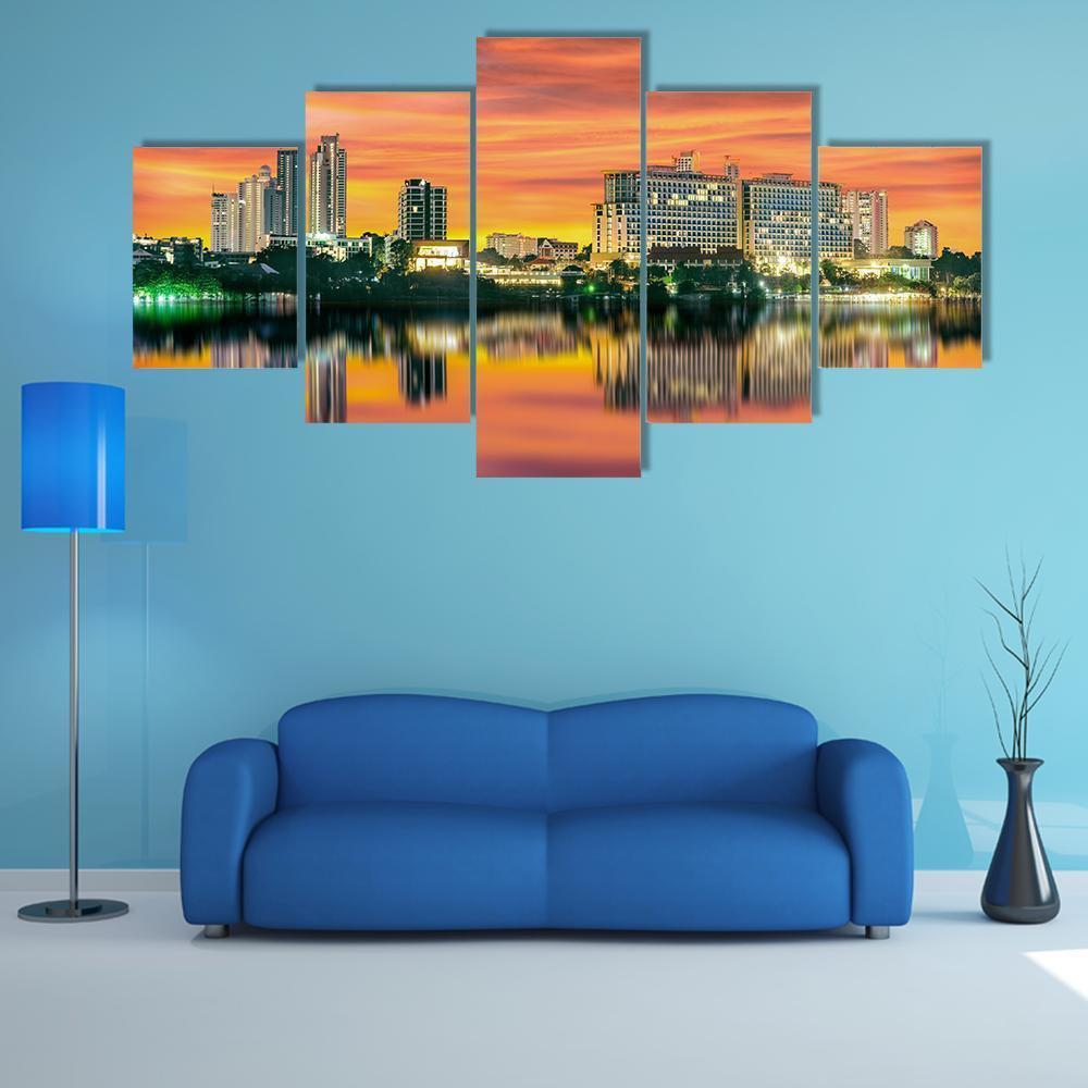 Pattaya City In Night Light Canvas Wall Art-5 Star-Gallery Wrap-62" x 32"-Tiaracle