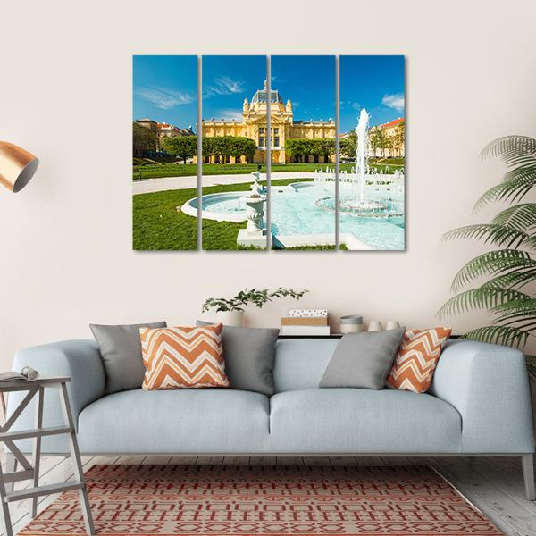 Pavilion And Fountain In Zagreb Canvas Wall Art-4 Horizontal-Gallery Wrap-34" x 24"-Tiaracle