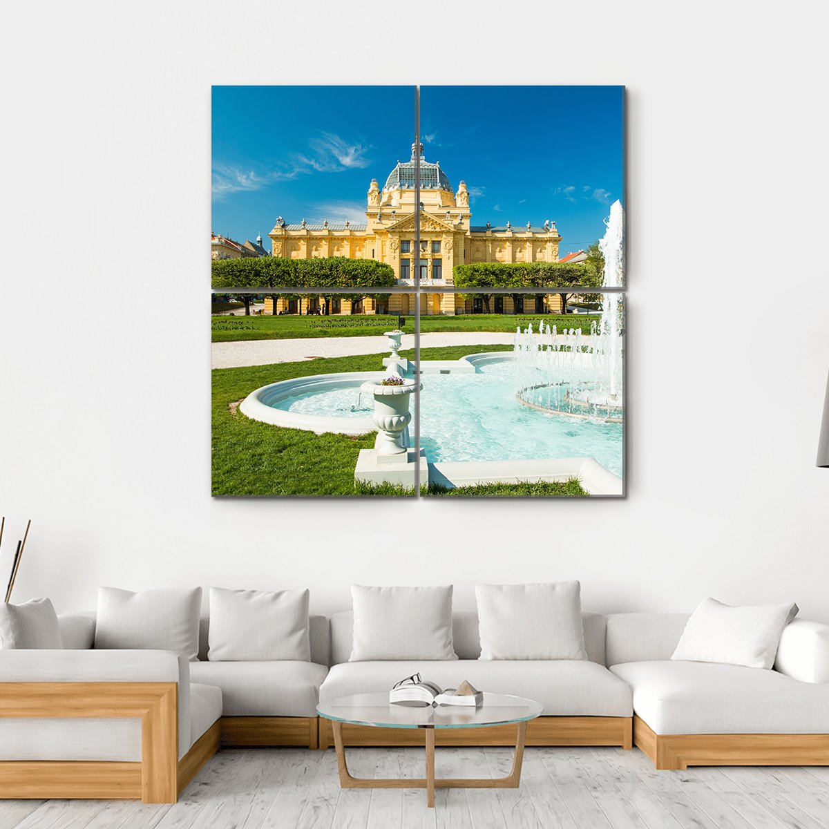 Pavilion And Fountain In Zagreb Canvas Wall Art-4 Square-Gallery Wrap-17" x 17"-Tiaracle