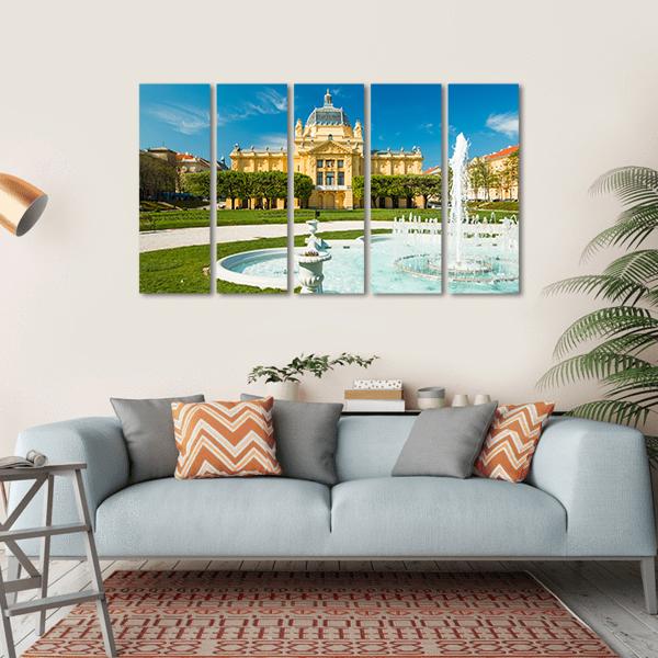 Pavilion And Fountain In Zagreb Canvas Wall Art-5 Horizontal-Gallery Wrap-22" x 12"-Tiaracle