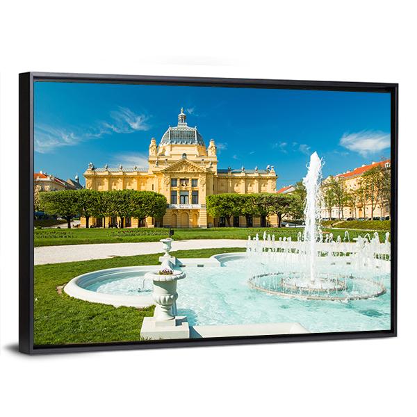 Pavilion And Fountain In Zagreb Canvas Wall Art-3 Horizontal-Gallery Wrap-25" x 16"-Tiaracle
