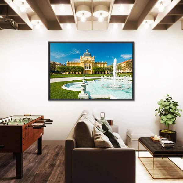 Pavilion And Fountain In Zagreb Canvas Wall Art-3 Horizontal-Gallery Wrap-25" x 16"-Tiaracle