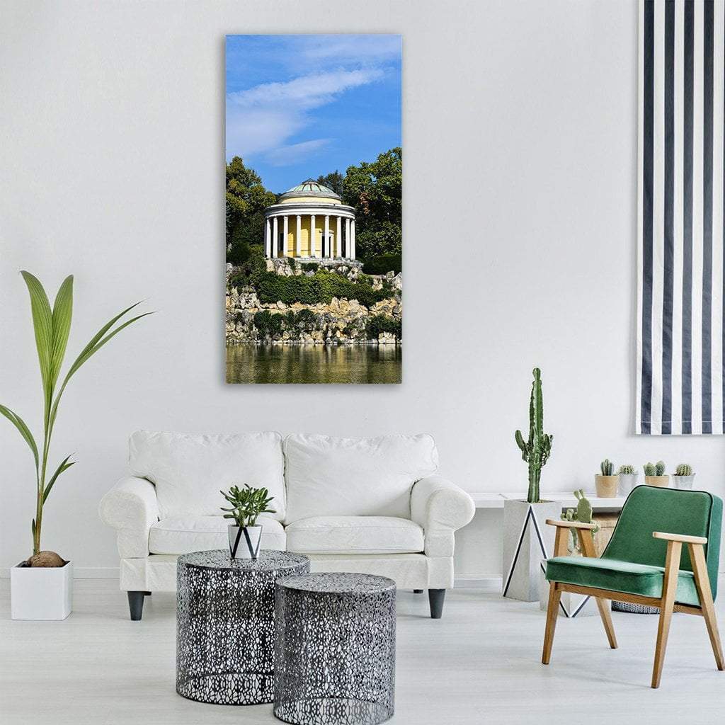 Pavilion Park With Lake Vertical Canvas Wall Art-3 Vertical-Gallery Wrap-12" x 25"-Tiaracle